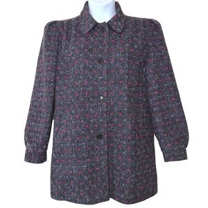 Vintage Wool Button Front Coat Womens 12 90s 80s Purple Pink Geo polkadot USA